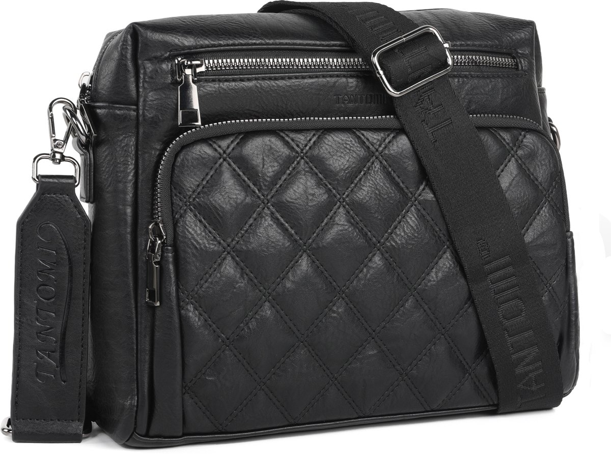 TANTOMI - Dames Schoudertas - met 6 RFID-Kaartsleuven - Crossbodytas Middelgrote - Met Verstelbare en Afneembare Brede Band - Zwart