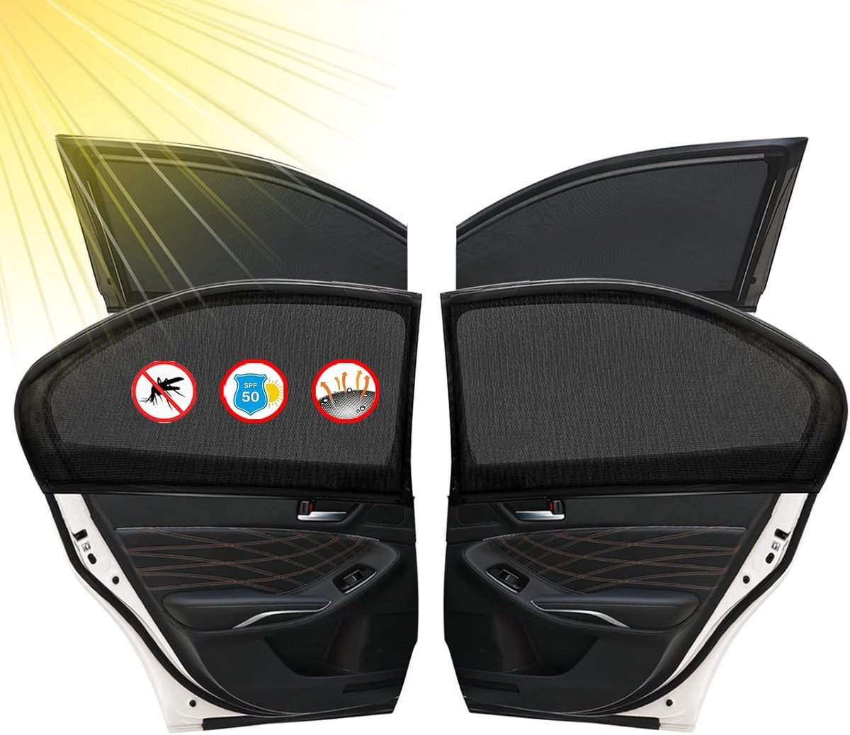 Zonnescherm Auto - Zonneschermen auto - Houdt het interieur koel - Zonwering voor autoruiten - Auto Klamboe Gordijn - Privacy beschermen - Voor de meeste personenauto's - 2 voor + 2 achter