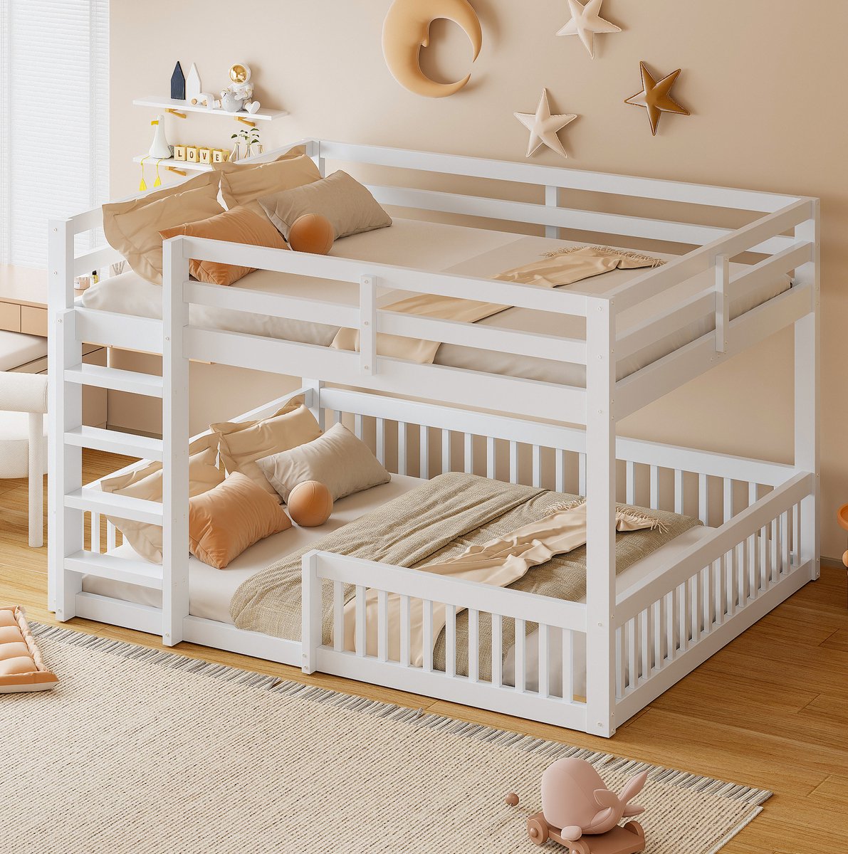 STILVORA Stapelbed 160x200 cm – Met Uitvalbeveiliging En Ladder – Ruimtebesparend Kinderbed – Hout En MDF – Zonder Matras – Wit
