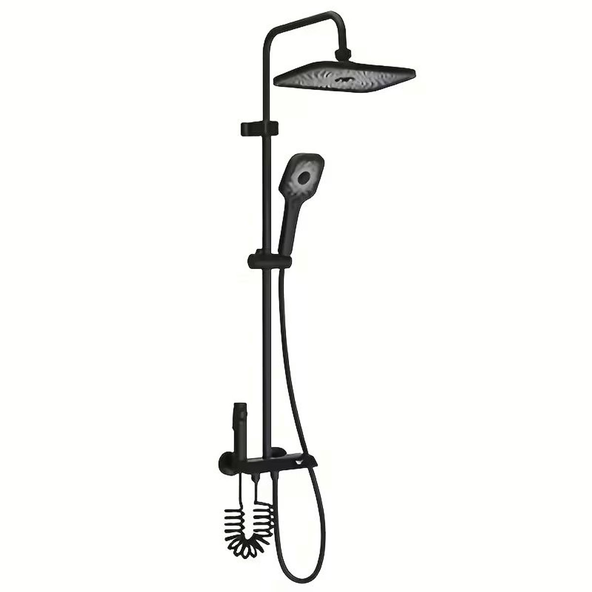 Douchesysteem met wandgemonteerde pianoknop, verstelbare regendouche 20x30 cm, handdouche met 3 standen, body sprays-ZWART.