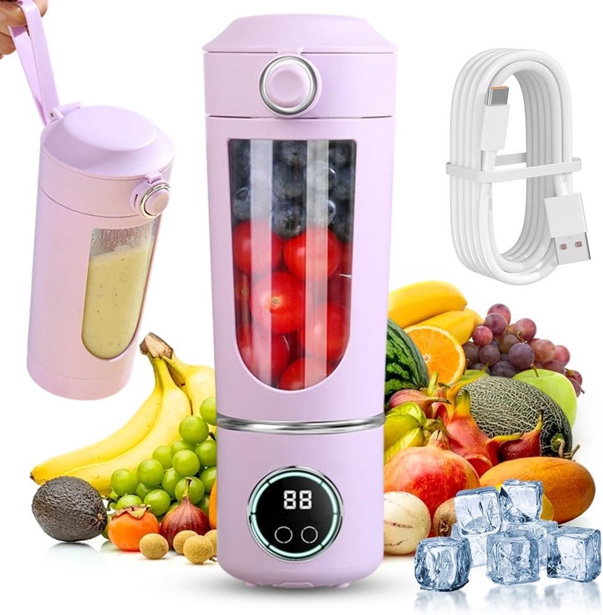 SnelShoppen - Draagbare Blender Smoothie Maker To Go 700 ml, Mini Blender met 12 Roestvrijstalen Messen, USB Oplaadbare Blender, Waterdicht, Zelfreini