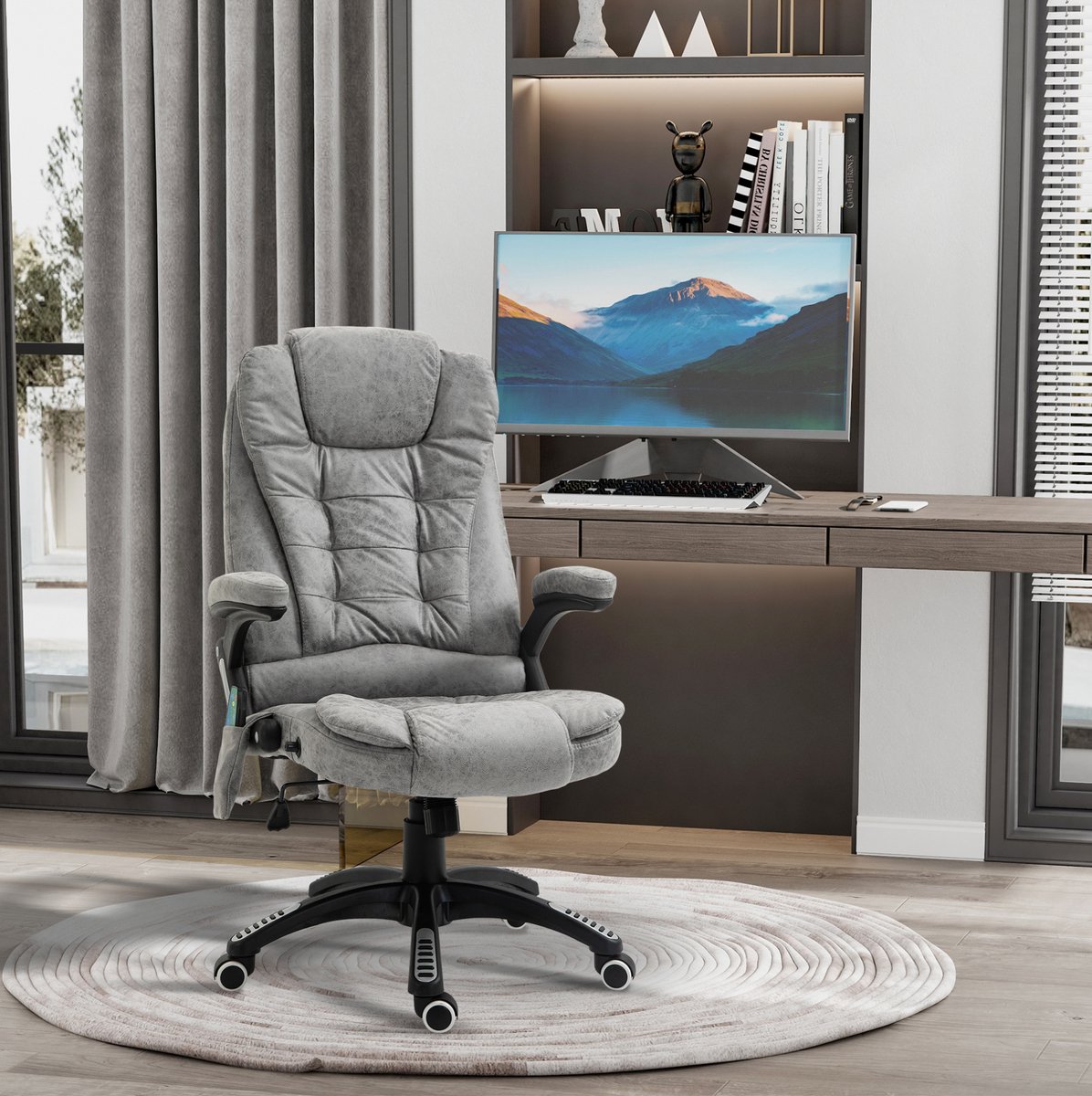 STILVORA Bureaustoel 68 x 72 x 110-120 cm - Met Massage- En Warmtefunctie - Ergonomisch En Hoogteverstelbaar - Polyester Grijs