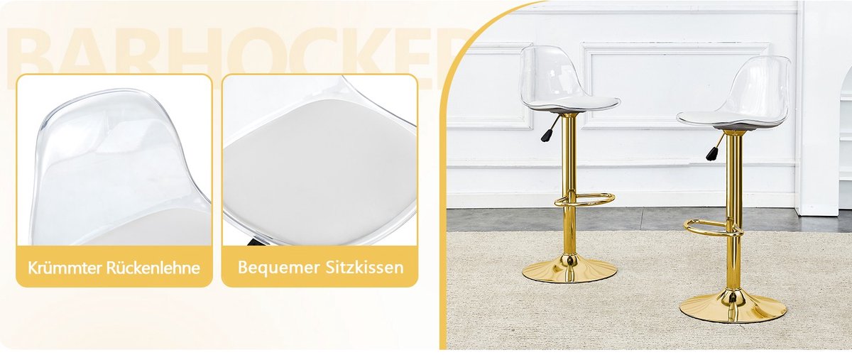 YYchan bartafelset - transparant - tafel diameter 89 x 92 cm - krukken 82-104 cm