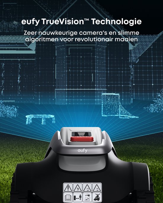 eufy Robotgrasmaaier E15 - Draadloos - Zonder RTK - Geen signaalproblemen - 5-Minuten-setup - Automatische mapping tot 800 m2 - Obstakelvermijding - Ride-On Edge - Bediening via app - Met regenkap