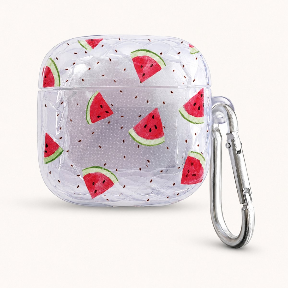 Enluxe Case geschikt voor Airpods 4 - Watermeloen Print - Hardcase met Karabijnhaak, Schokbestendig Hoesje