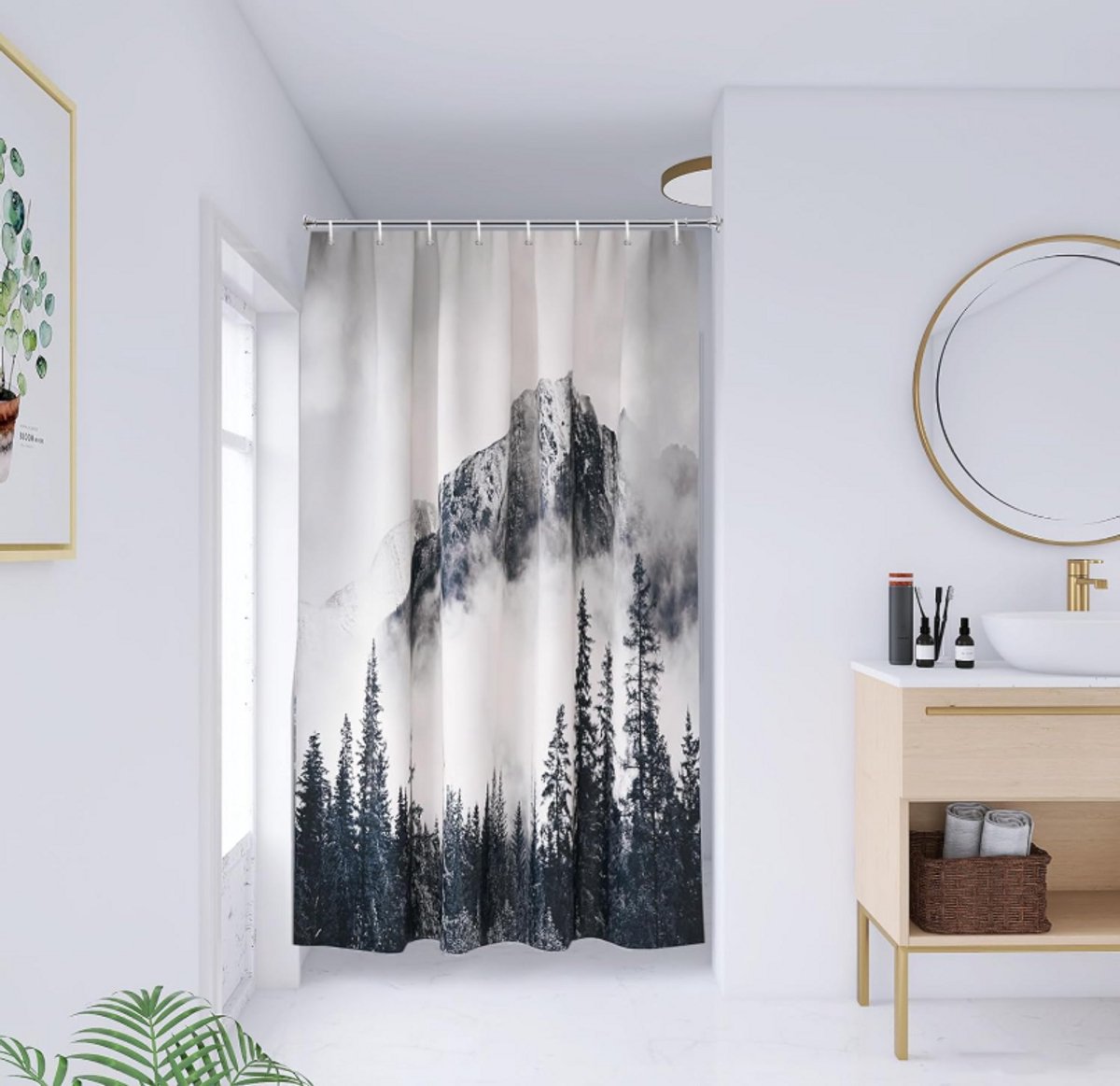 Douchegordijn extra lang 120 cm x 200 cm waterdicht schimmelwerend met magneet badkamer wit