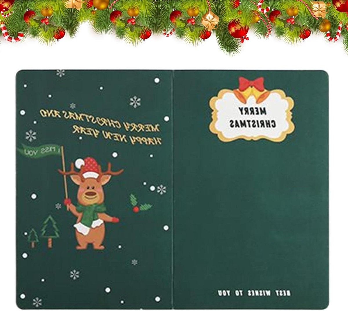 Kerstkaarten Pop-Up - Wenskaarten Kerstman - Feestelijke Groeten - Uniek Pop-Up Design - 18 x 12 cm - Hertenhoofd