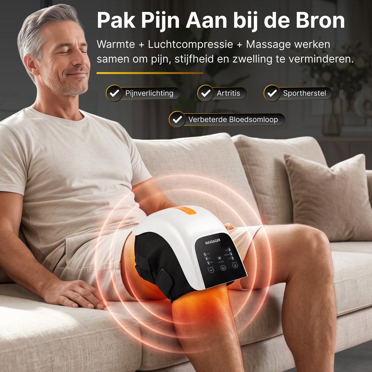 Luxari Knie Massage Pro Infrarood Massagekussen Verstelbaar - afbeelding 2