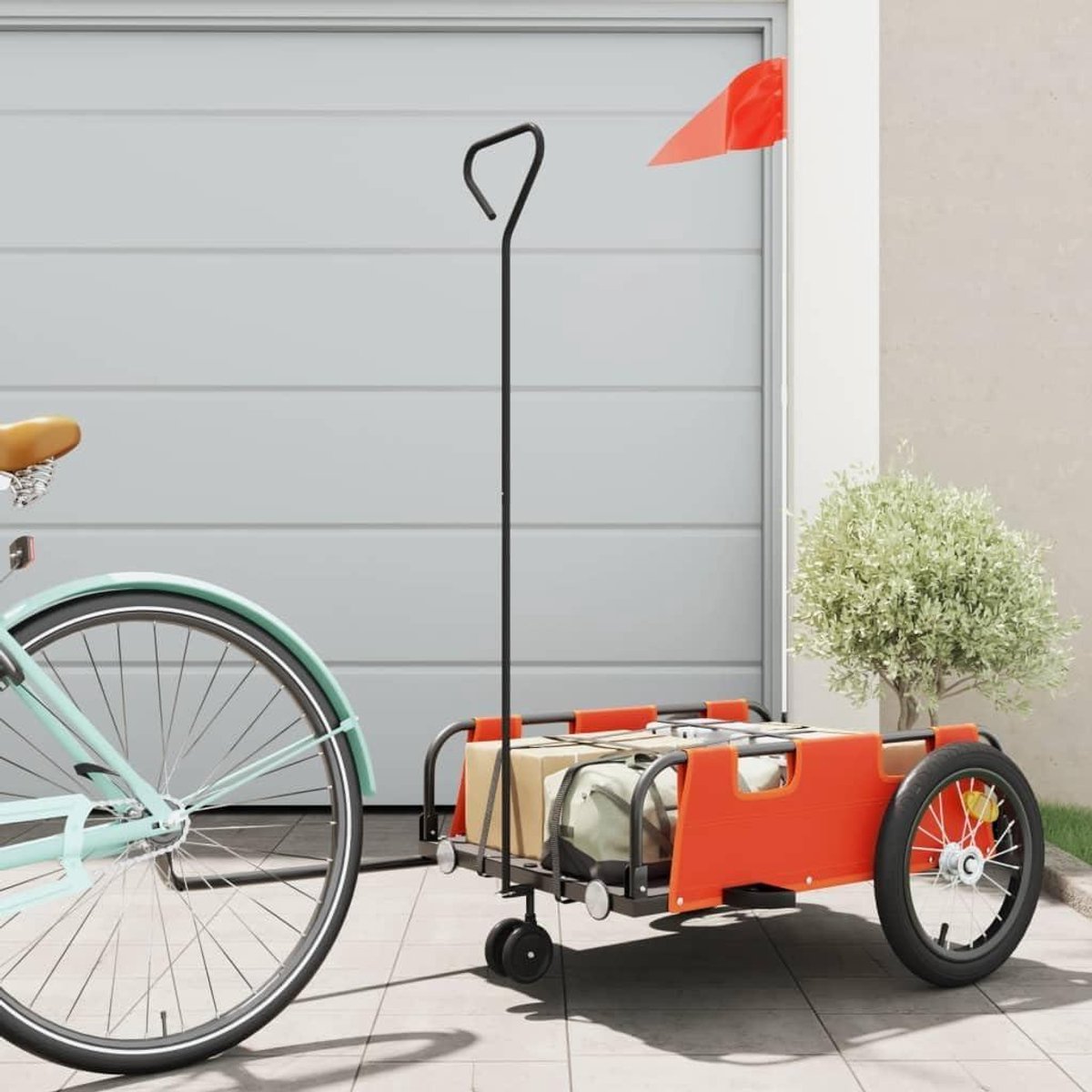 Fietskar - Transportkar - Goederen Vervoeren - Gepoedercoat IJzeren Frame - 124 x 64.5 x 36 cm - Oranje