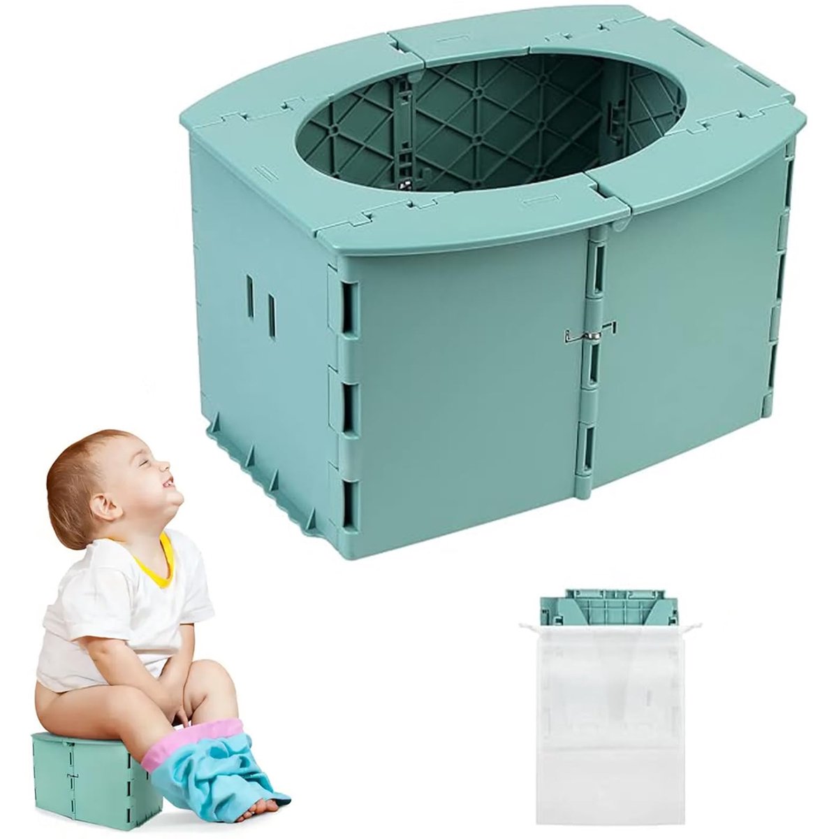 SnelShoppen - Opvouwbaar Potje voor Kinderen - Kindertoilet - Reistoilet - Toiletemmer voor Auto en Camping - Groene Toiletbril voor Kinderen - Ideaal