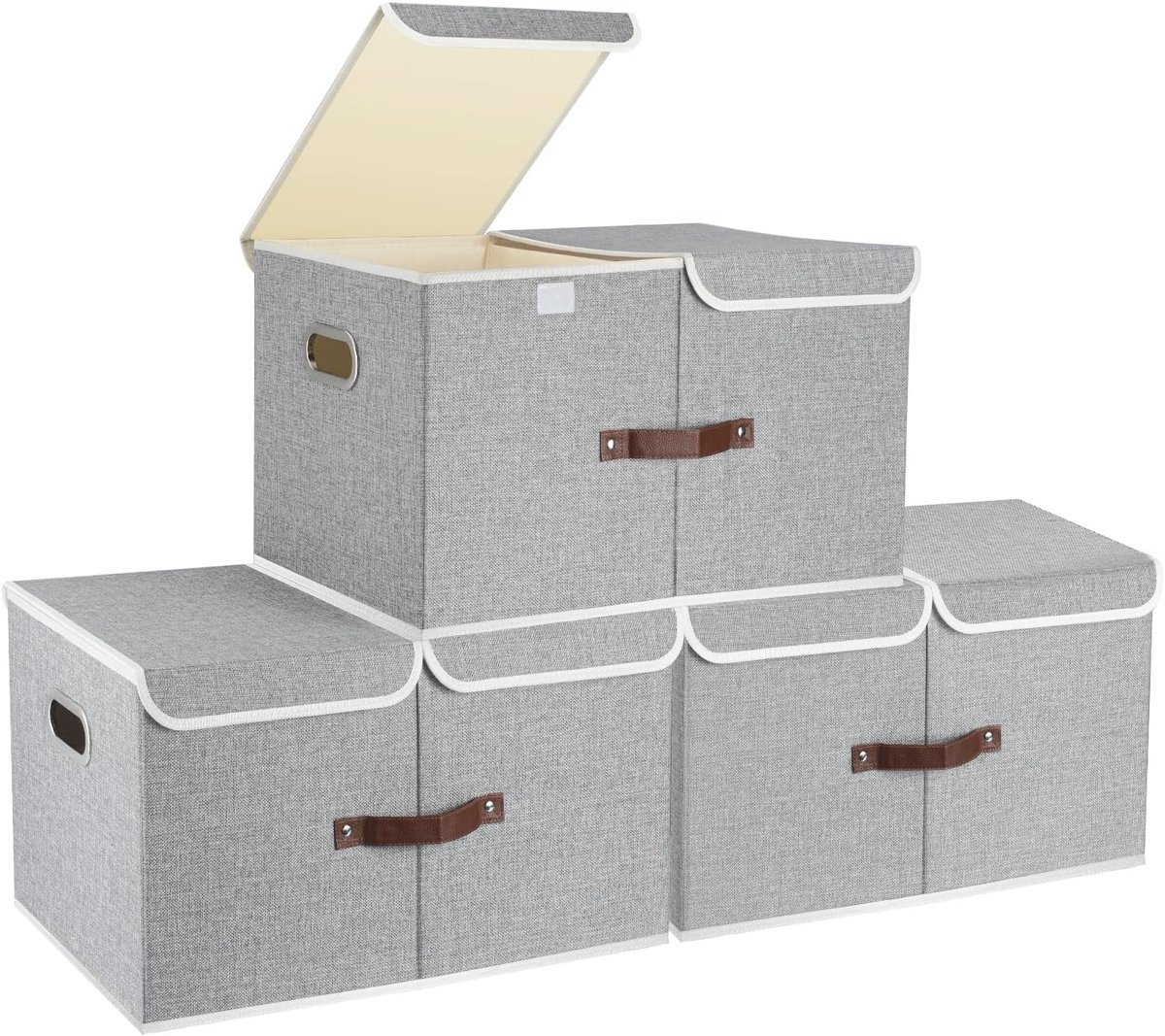 SnelShoppen - Extra grote opbergdoos met deksel en vakken, opvouwbaar, wasbaar, opbergbox 55 x 33 x 30 cm, 3 stuks, grijs, ideaal voor huis, garage, k