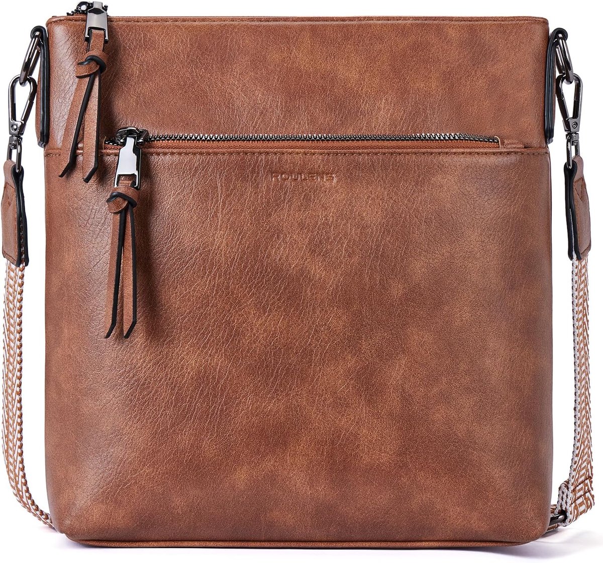 SnelShoppen - Middelgrote schoudertas voor dames van veganistisch leer, lichte crossbody tas met verstelbare afneembare brede riem in A-bruin, trendy