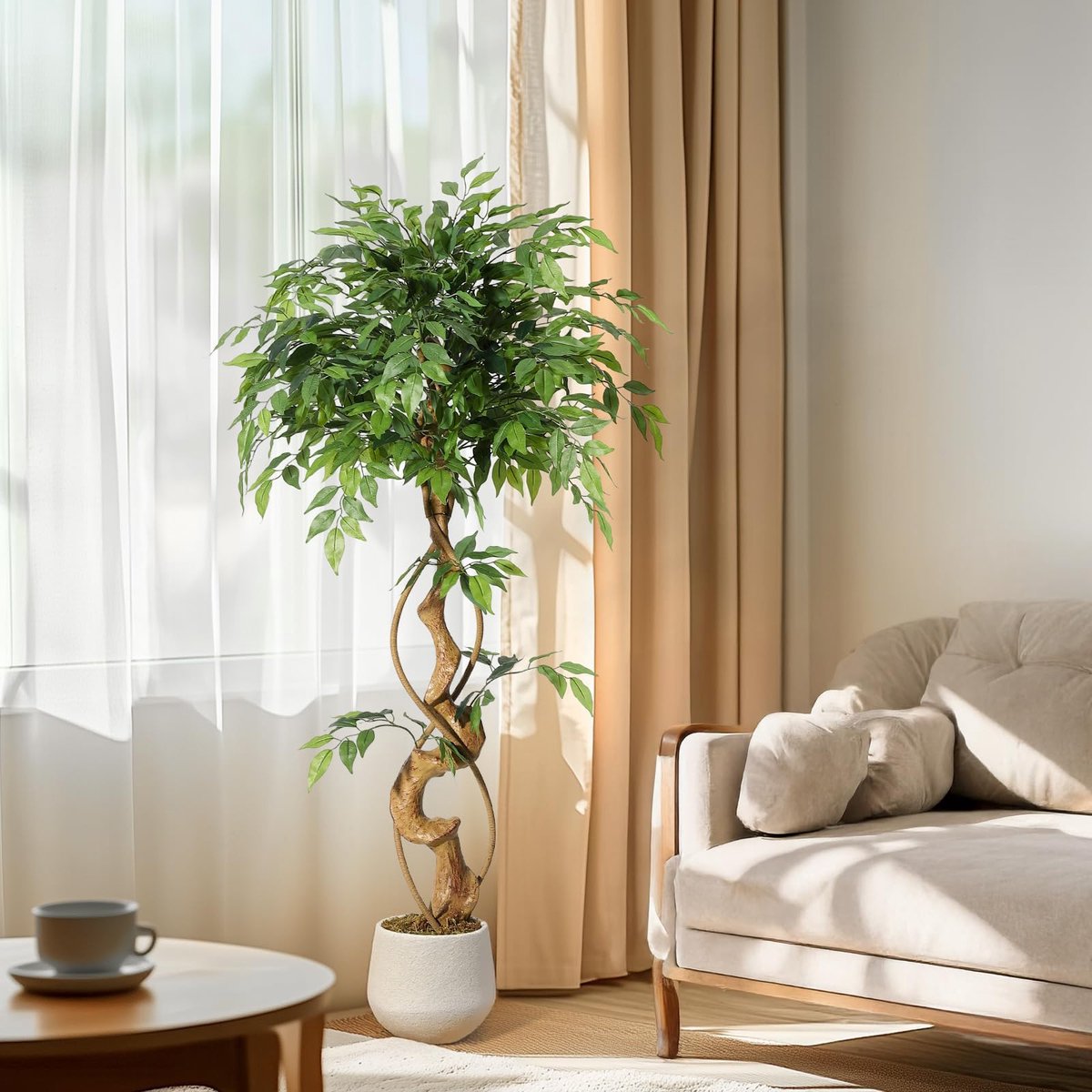SnelShoppen - Kunstplanten 120 cm grote kunstfiusboom in witte pot - decoratieve nepplanten voor woonkamer, slaapkamer, kantoor, perfect als housewarm
