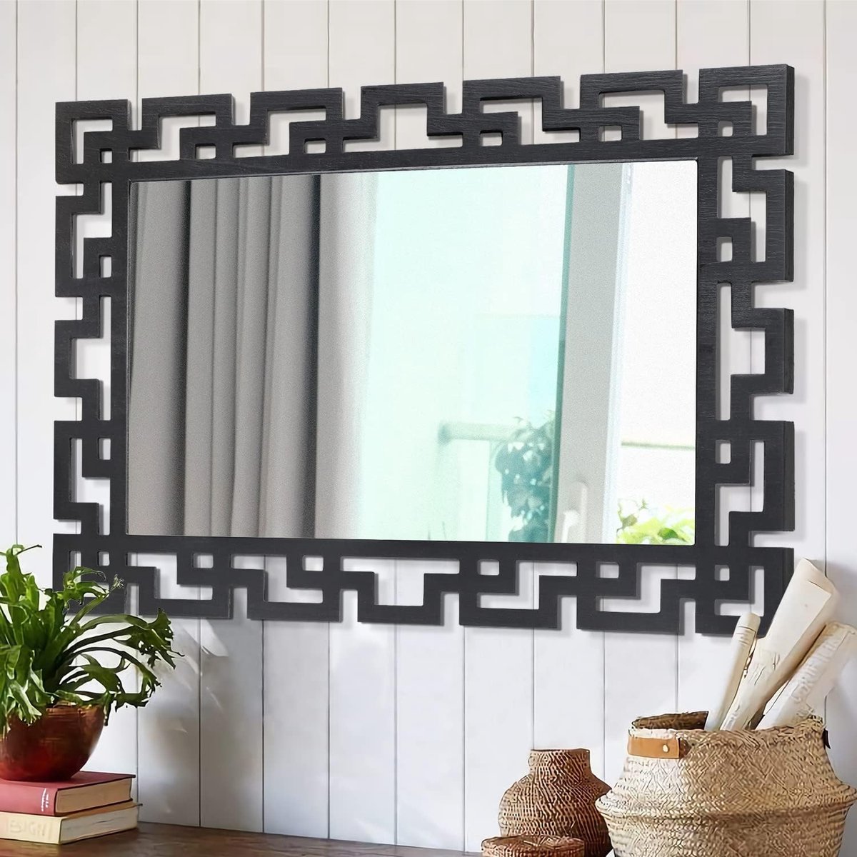 Moderne Grote Spiegel Wanddecoratie met Houten Frame 65 x 45 cm voor Slaapkamer, Woonkamer en Badkamer