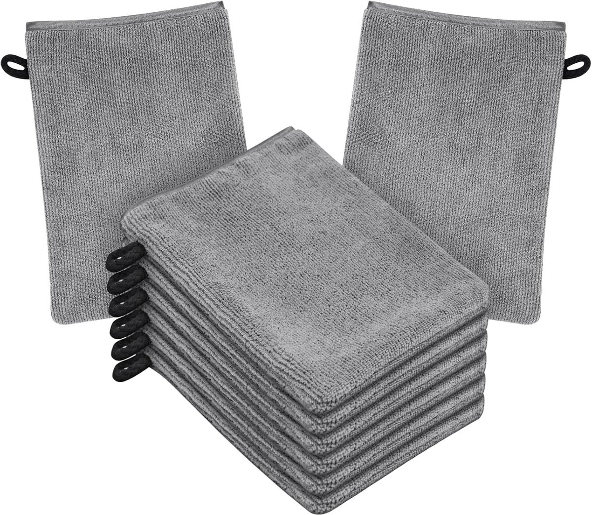 Set van 8 Herbruikbare Microvezel Wasdoeken en Douchehandschoenen van Flanel, Ideaal voor Gezichtsreiniging en Make-up Verwijderen, 15x20cm, Zacht en Duurzaam (Grijs)