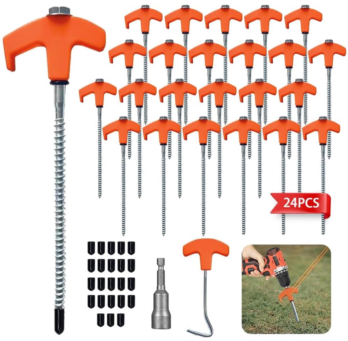 SnelShoppen - 24 stuks Draaibare Schroefharingen voor Camping, Stevig en Duurzaam, Ideaal voor Tentbevestiging, Campingharingen voor Buitenactiviteite