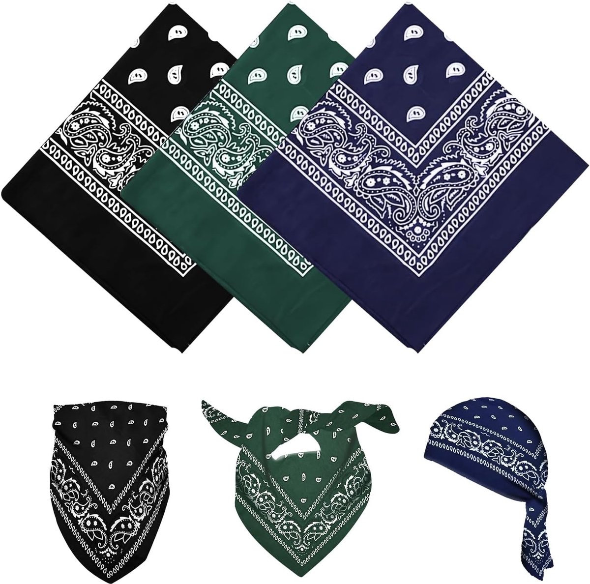 3-delige bandana, multifunctionele haarsjaal met paisleyprint, unisex hoofddoeken, bandana's, hoofdbanden voor dames en heren, cowboyaccessoires