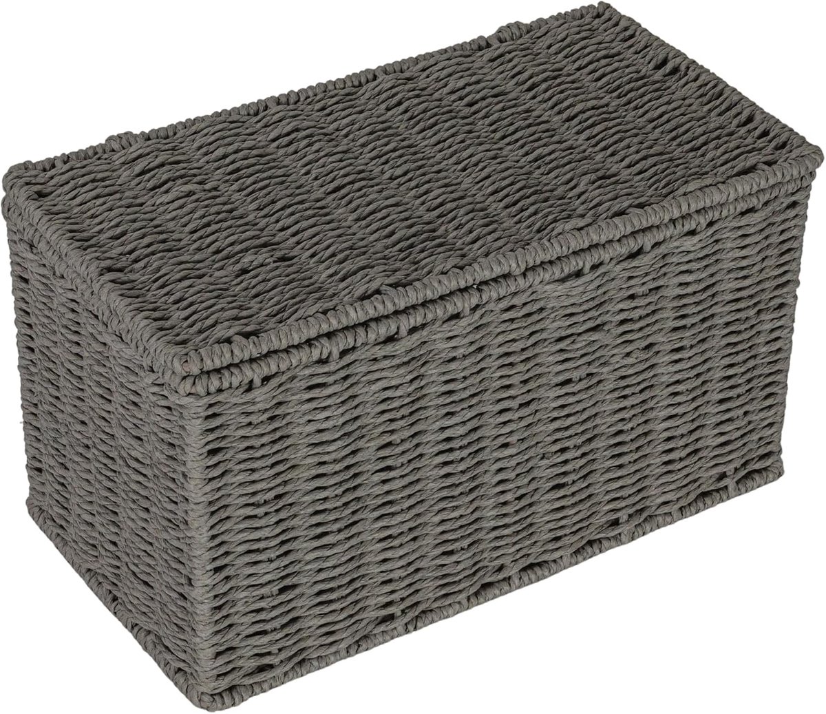 Essentials Kleine Handgeweven Papieren Touw Rieten Mand met Deksel, Grijs