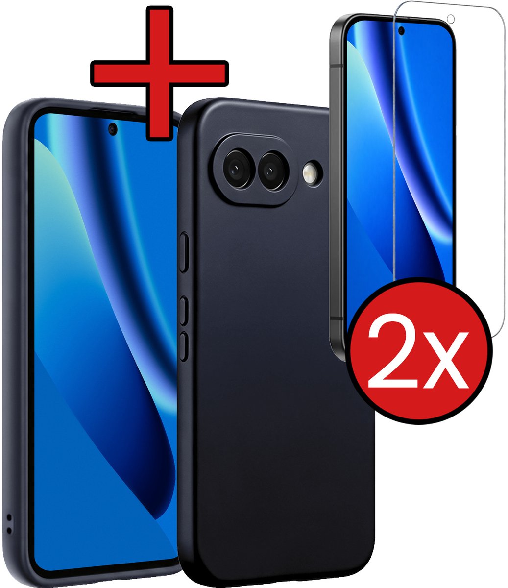 Hoesje - Met 2x Screenprotector - Geschikt voor Google Pixel 10a - Sterk & Shockproof - Telefoon Hoes - Back Cover - Siliconen Case - Telefoonhoes - Donkerblauw