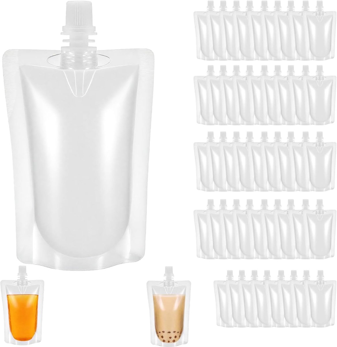 SnelShoppen - 30 Stuks Transparante Drankzakjes, Herbruikbare Plastic Drinkzakken 500ML, Luchtdicht Voor Picknicks, Kamperen, Feesten en Meer