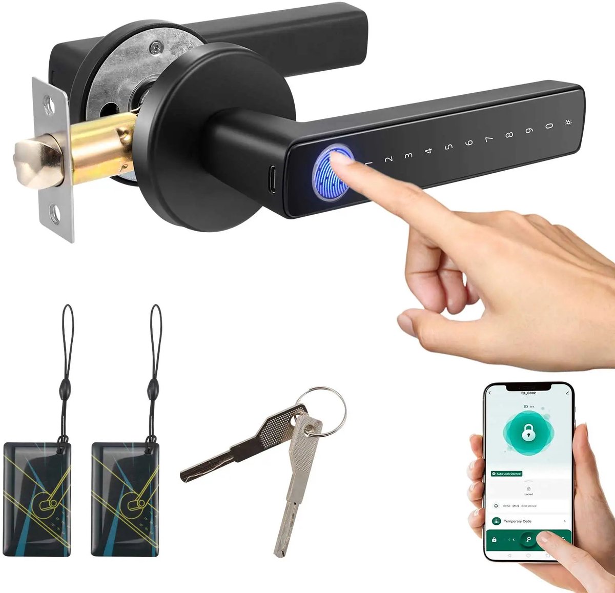 Billie & Loïs slim deurslot - Slimme deurklink - Optimale toegangscontrole - Met vingerafdruk - App - Pincode - RFID
