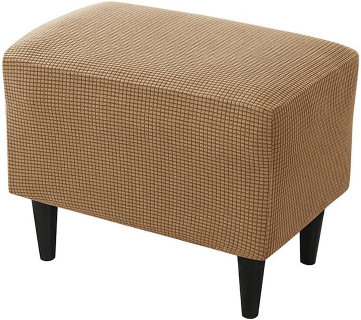 Ottomaanse hoes geruit jacquard, rechthoekige stretch voetenbankhoes met elastische onderkant, afneembare wasbare poef, hoes voor kruk voor woonkamer en slaapkamer (kaki)