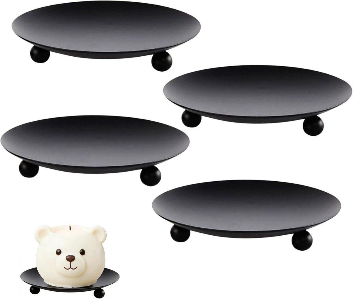 Set van 4 zwarte kaarsenonderzetters, zwart, diameter 6,8 cm, stompkaarsenhouder, geschikt voor stompkaarsen, perfect voor Kerstmis, bruiloften, diners, familiefeesten