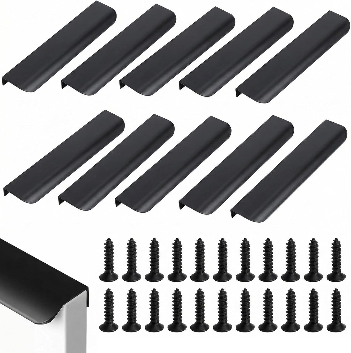 10 stuks zwarte verborgen handgrepen, 200 mm kastgreep, aluminium, moderne handgrepen keuken, meubelgrepen mat zwart, keukengrepen voor keukenkasten, laden, kastdeuren
