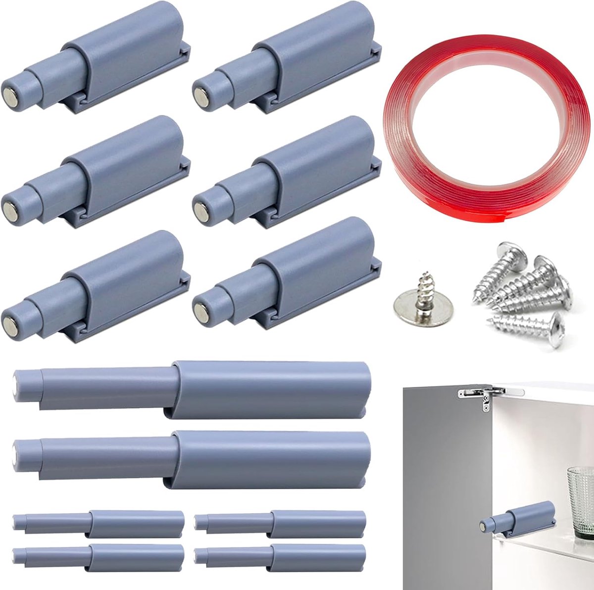 12 Stuks Push-to-Open Deurmechanismen, Zachte Sluiting Retrofit Dempers met Schroeven & Tape, Push-to-Open Magnetische Sluitingen voor Verborgen Deuren, Kasten & Keukenkastjes, Eenvoudige Installatie
