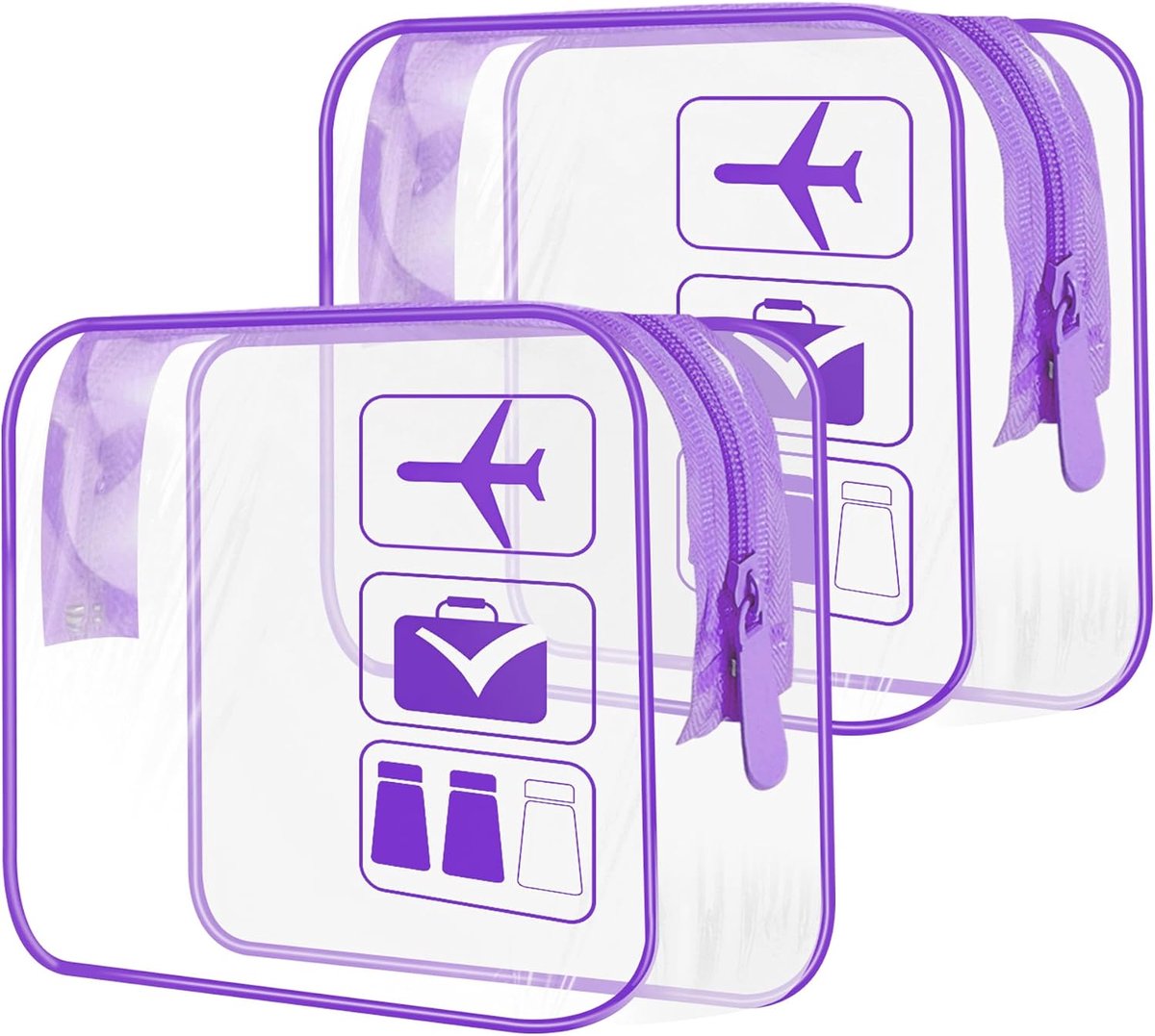 Toilettassen, vliegtuig-reis-toilettas met ritssluitingen, vliegtas voor vloeistoffen, transparante toilettas voor reizen in het vliegtuig, make-uptas voor dames en heren, Paars