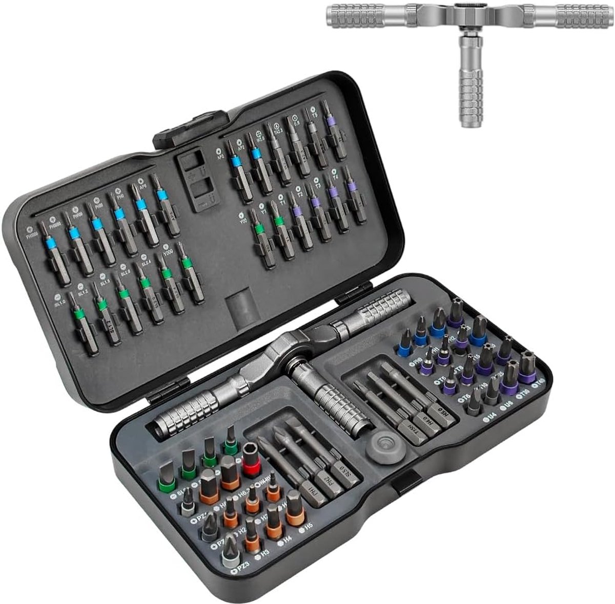 66-in-1 magnetische schroevendraaierset, multi-bit schroevendraaiers met afneembare ratelhandgreep voor het monteren van meubels en elektrische reparaties