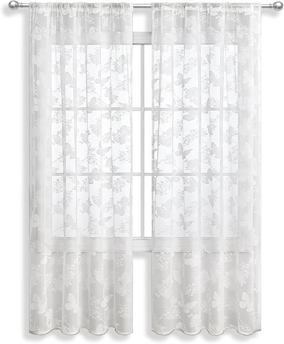 Set van 2 paneelgordijnen, wit, semi-transparant gordijnenset, moderne slaapkamergordijnen voor slaapkamer, woonkamer, tab-top gordijn (100 x 130 cm)