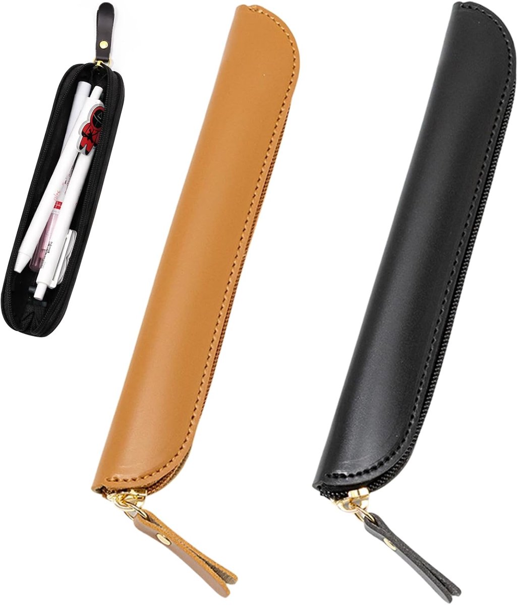 2 stuks leren etui, robuuste kleine etui met ritssluiting, vintage design, pennenetui, leer, multifunctionele opbergruimte, klein etui voor dames en heren, thuis, kantoor, reizen, outdoor