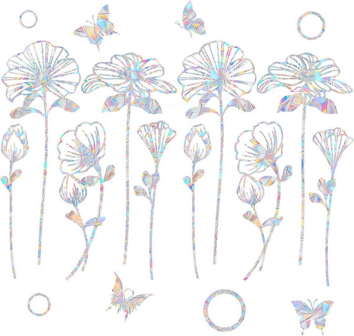 2 vellen raamfolie met bloemen tegen vogelaanvaringen, regenboogfolie voor ramen, raamdecoratie met regenboogeffect, prisma raamstickers ter bescherming tegen vogels
