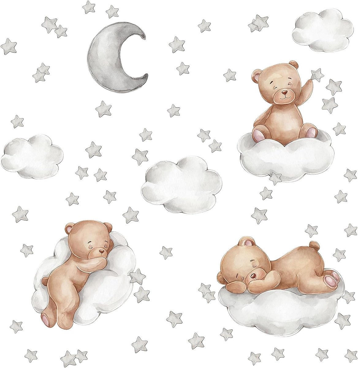 Ster Maan Beer Afneembaar Wandsticker Kind Verwijderbare Muurstickers, Muursticker Ster, Afneembare Muurstickers, Zachte Muurdecoratie voor Kinderkamer, Crèche en Kast