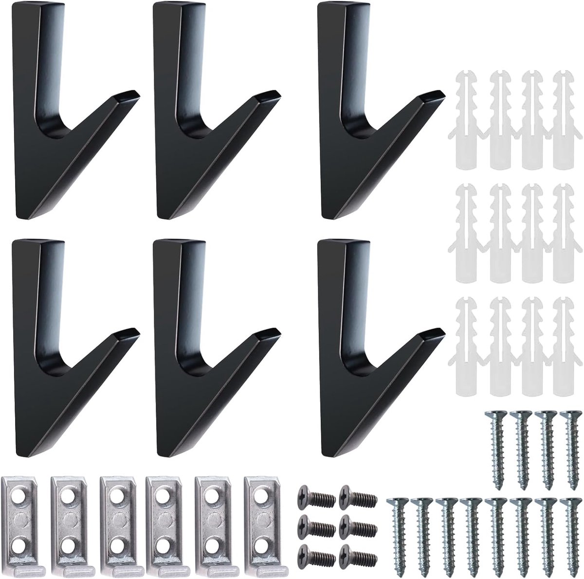 6 stuks mat garderobehaken, akoestische panelen, haken, kledinghaken, voor badkamers, keukens, foyers en gangen (zwart)