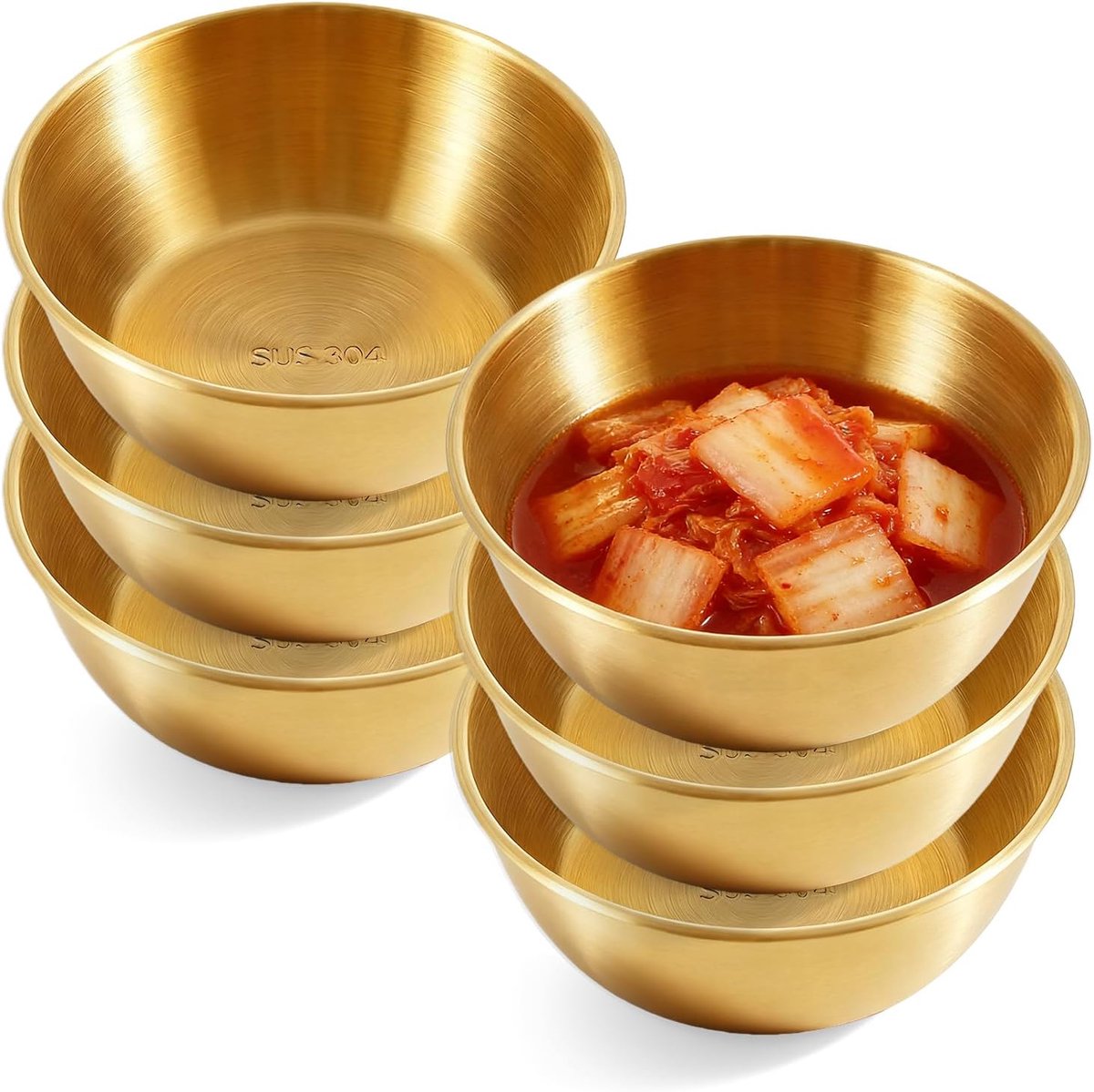 6-delige roestvrijstalen snackschalen, diameter 19 cm, 1,2 l, roestvrij stalen kommenset, capaciteit roestvrij staal, slakommen, ronde dipschaal voor snackschaal, dipschaal, slakom, serveerschaal