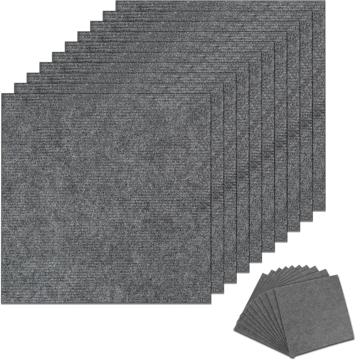 tapijttegels, 10 stuks op maat te snijden tapijttegels, 30 x 30 cm, zacht naaldvilt tegels, tapijt vloerbedekking, voor kantoor, woonkamer, balkon (lichtgrijs)