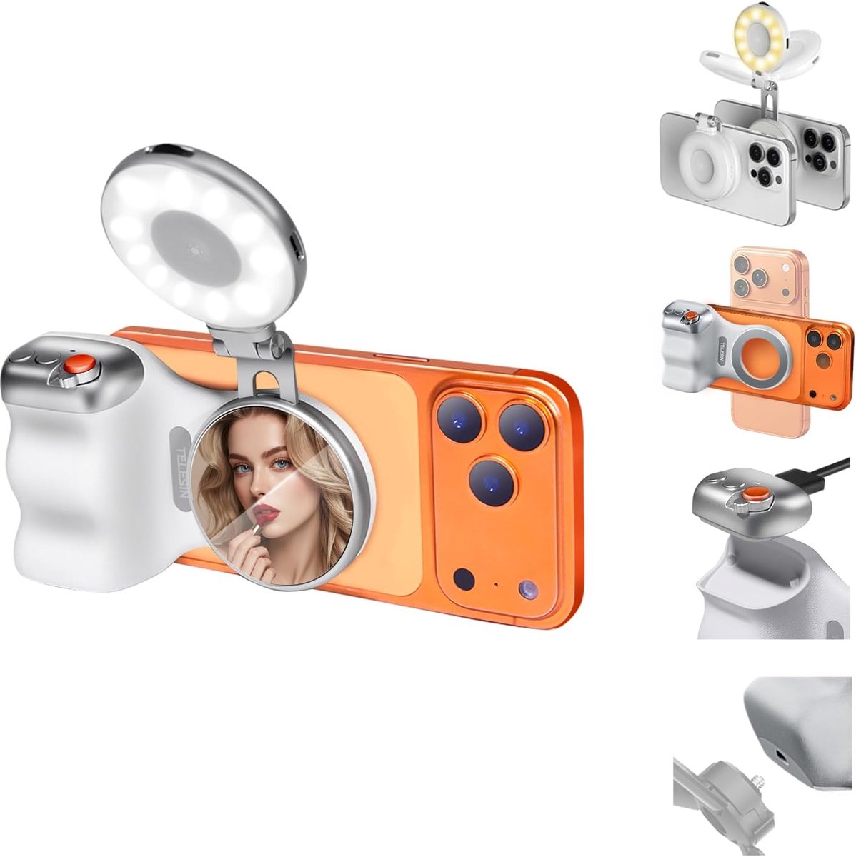 Shot Smartphone Handgreep met C03 Magnetische Selfie-verlichting, Telefooncamera-greep met Afneembare Oplaadbare Bluetooth-afstandsbediening, Telefoongreep voor Fotografie, Compatibel met iPhone