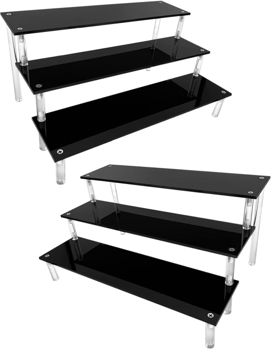 Zwart Riser Display Stand voor Pops Figurines, Tabletop Acryl Organiser voor nagellak kruiden cosmetica ambachten sieraden Stand Cupcake Buffetten Dessert Model 2 packs