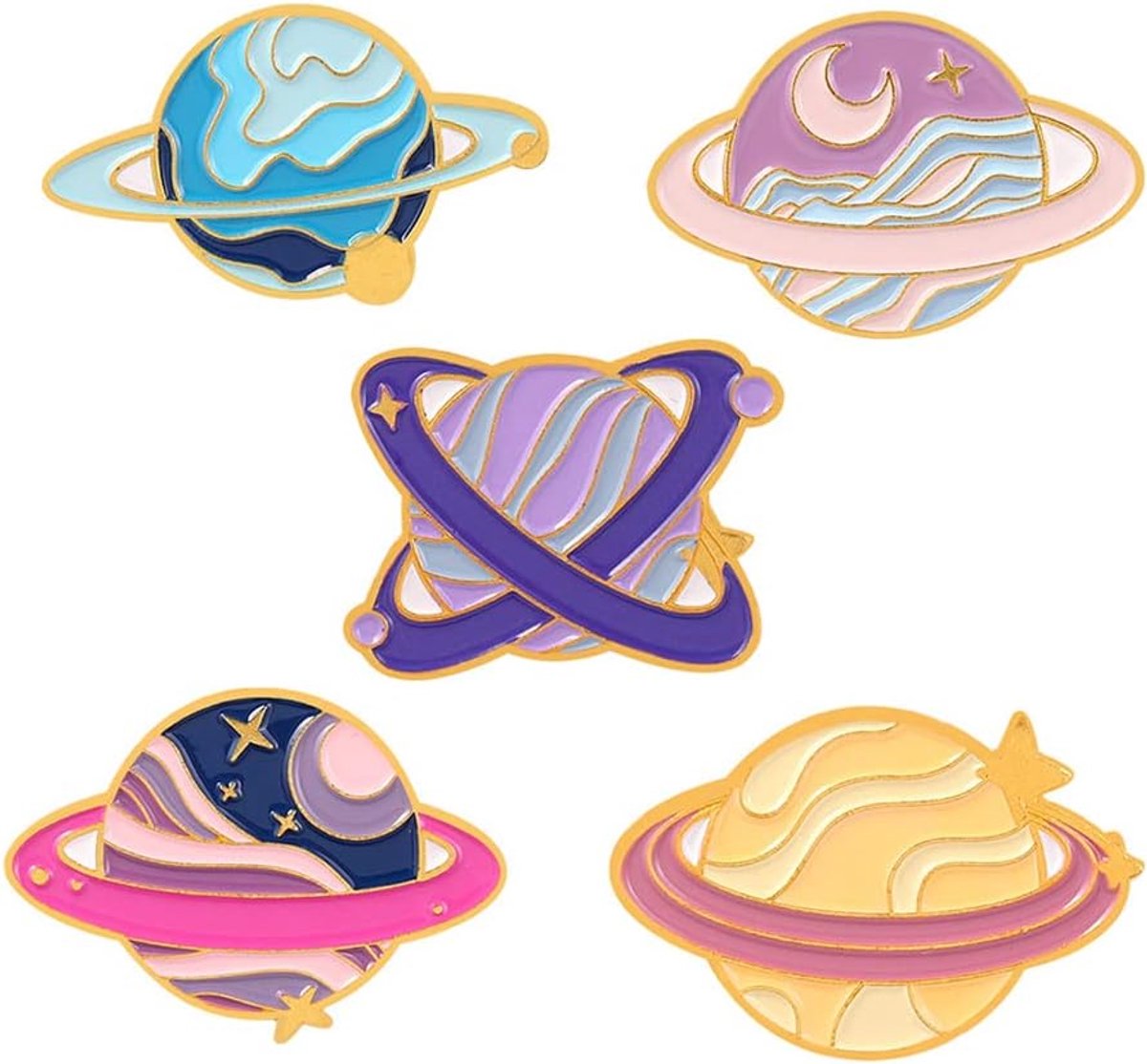 6 stuks reversspeldjes cartoon universum planeet broches set broche pinnen reversspeld cadeau voor mannen en vrouwen kleding tassen jassen, Metaal