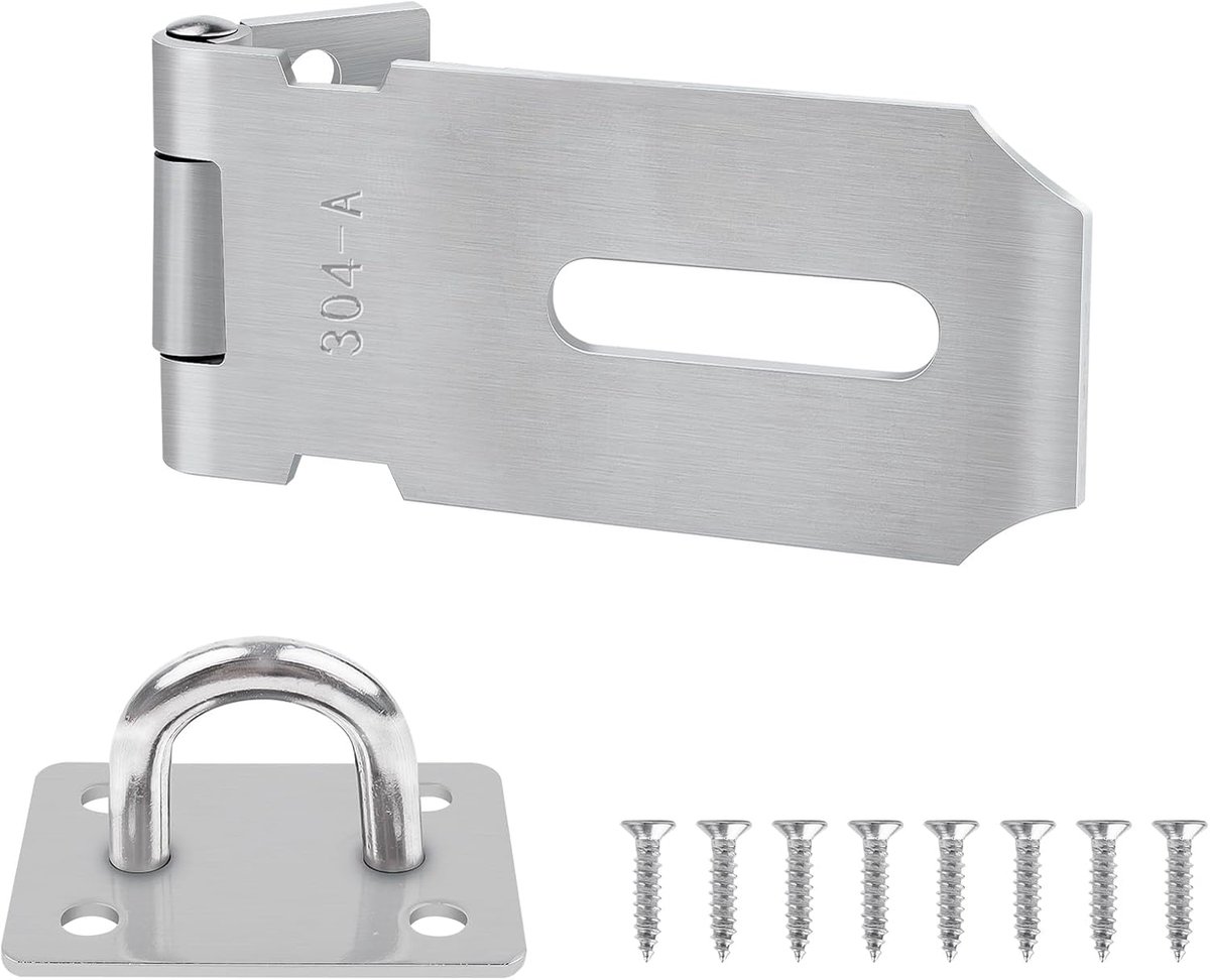 hangslot Haspe 7,6 cm, 304 roestvrij staal slotgrendel overvalslot, veiligheidsoverval met schroeven hangslot grendel voor hangslot, kasten, poorten
