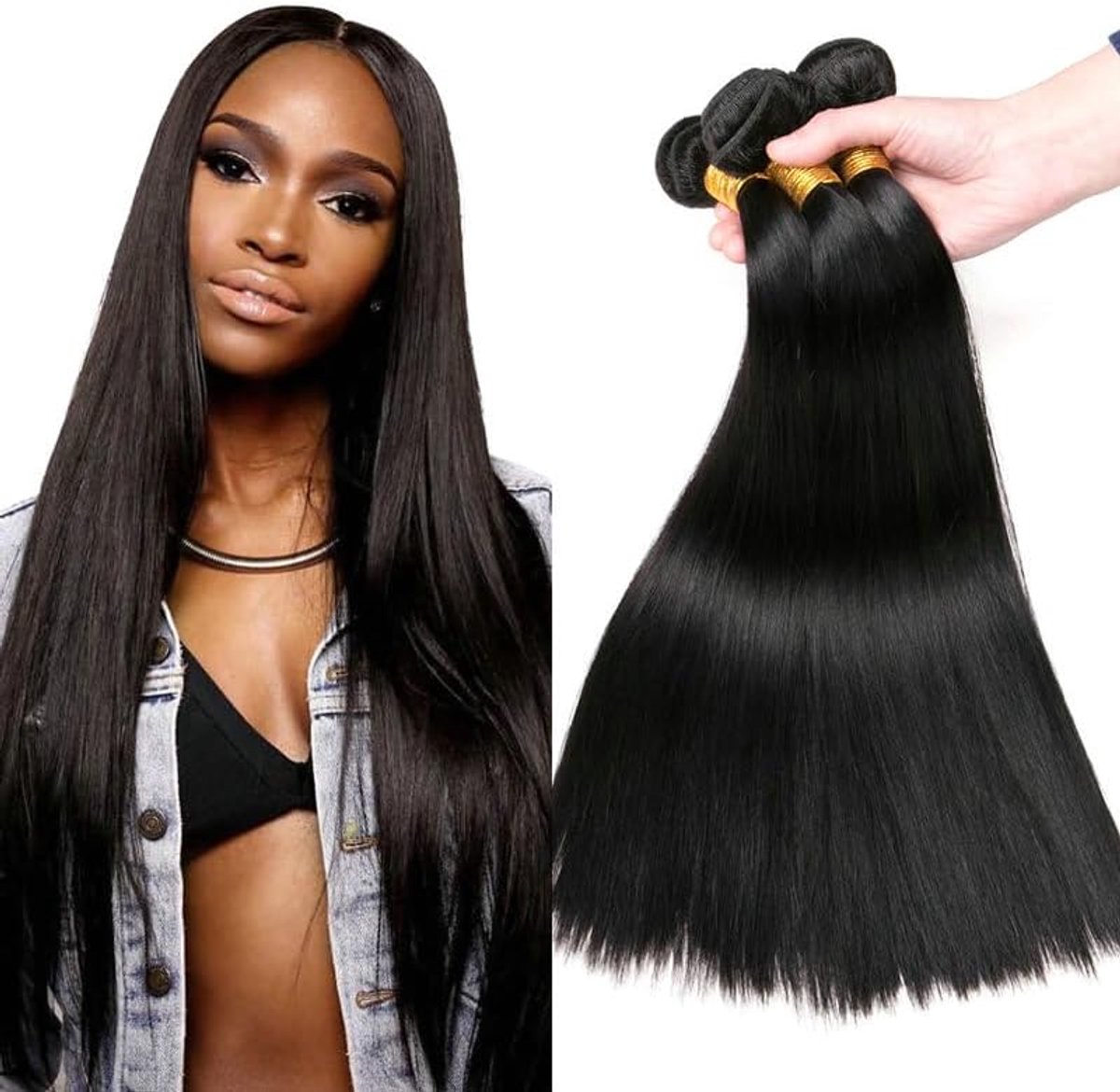 Human Hair Bundles Short Brazilian Virgin Hair Bundles Straight Weave Bundles Human Hair Natural Color Can Be Dyed 3 Bundle Human Hair Straight 300g 12 14 16 Inch
