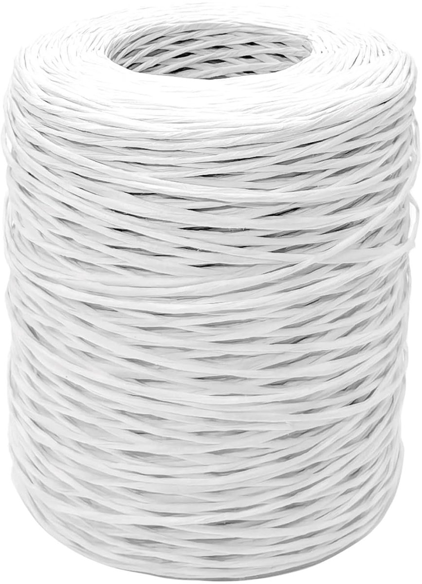 Draad, 200 m, natuurlijk papier, bloemendraad, decoratieve draad voor geschenkverpakking, knutselprojecten, boeketten, bruiloften, Kerstmis en knutselen, wit