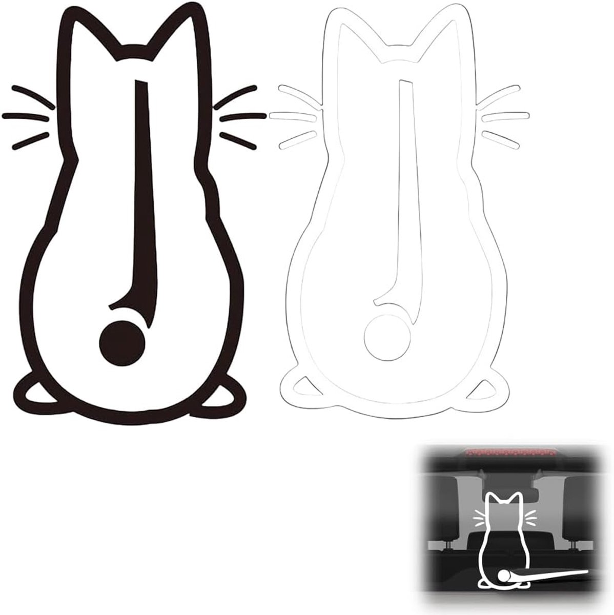 Set van 2 grappige kattenruitenwisserstickers, cartoon, kattenstaart, voor auto, decoratieve stickers voor carrosserie