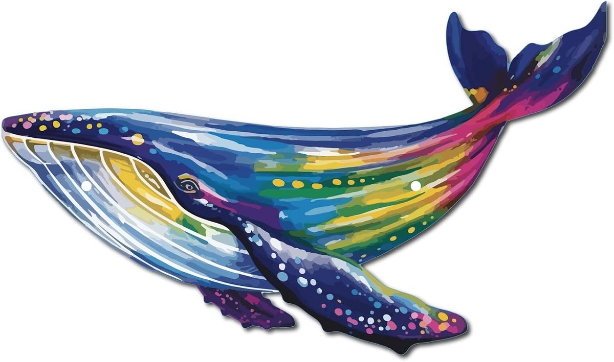 Walvis metalen kunst muurdecoratie oceaan dier muursculptuur levendige kleurrijke regenboog zeeleven ijzeren hangend ornament bord voor veranda woonkamer thuiskantoor tuin balkon 30 x 17,5