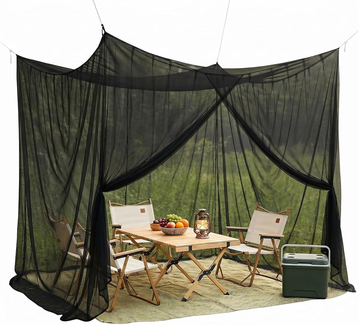 300 x 300 x 250 cm, outdoor insectenbescherming voor paviljoen, tuin, terras, camping, bed, 220 mazen, fijnmazig met 1 deur, muggennet, outdoor, reizen, terras, vliegennet (zwart, XXL)