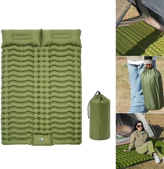 Kampeer Matras - Slaapmat Kamperen - Buiten Slapen - Body Mapping Technologie - 200 x 140 x 6 cm - Groen — afbeelding 3