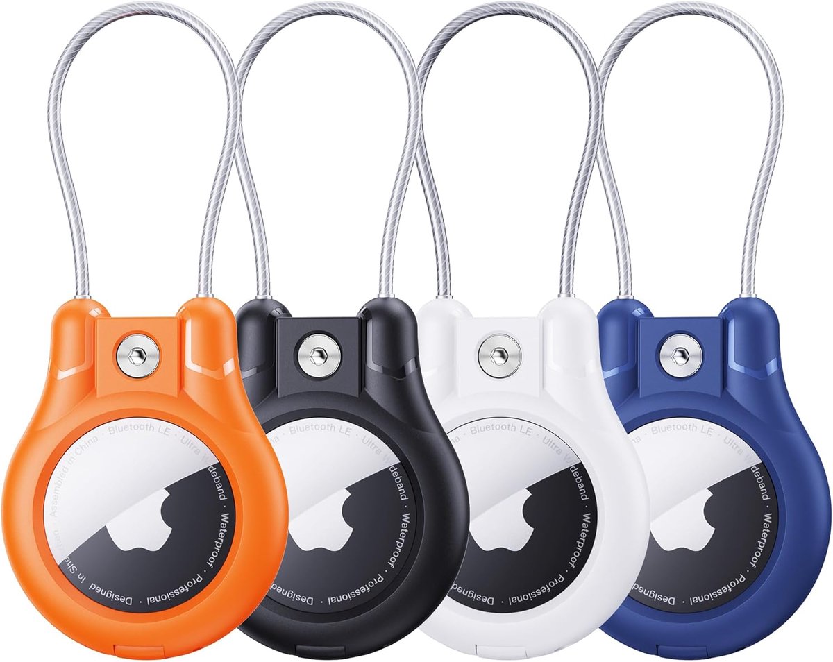 Houder 4-pack, IPX8 waterdichte Air Tag Hoes met stalen kabelslot, AirTag sleutelhangerhouder compatibel met Apple AirTag 1e & 2e generatie voor sleutels, bagage, tassen, kinderen