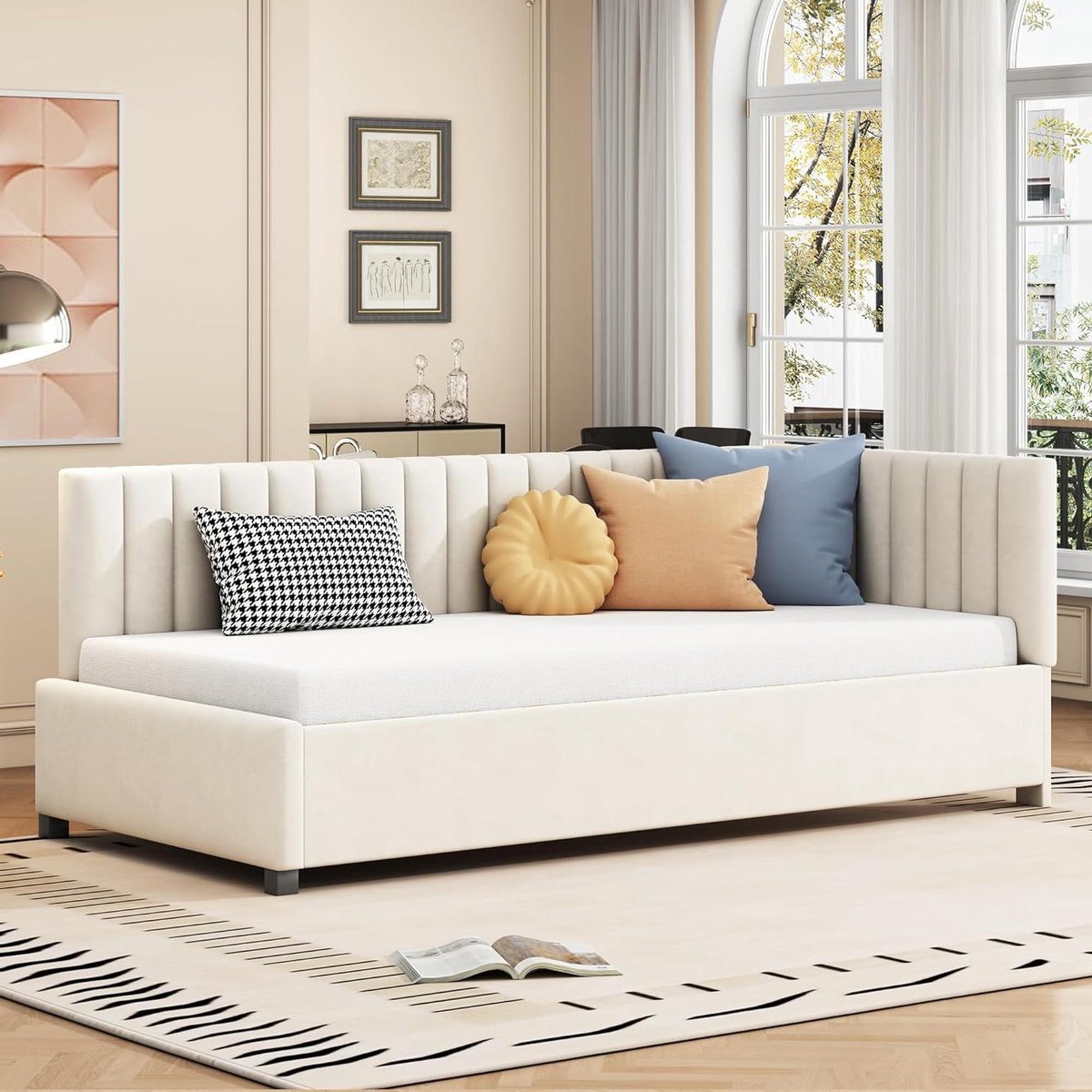 Slaapbank Kinderkamer - Kinderbed Bank - Ontspannen Zitten - Zachte Schuimvulling - 90 x 200 cm - Beige